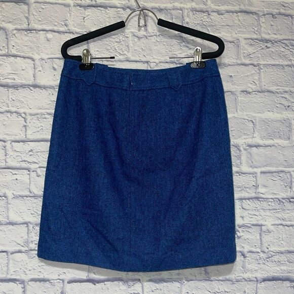 Blue Wool Skirt A Line Herringbone Tweed Royal Blue Talbots Size 8P - Picture 2 of 9